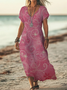 Damen Geblümt Kurzarm Sommer Print Kleid V-Ausschnitt Täglich Lässig Maxikleid X-Linie Kleid