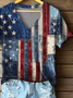 Damen Tag der Unabhängigkeit (Flagge) Kurzarm T-Shirts T-Shirt V-Ausschnitt Print Lässig Sommer T-Shirt mit Grafik Oberteile