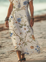 Damen Geblümt Kurzarm Sommer Print Kleid V-Ausschnitt Täglich Lässig Maxikleid X-Linie Kleid