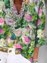 Damen Geblümt Dreiviertelärmel Bluse Frühling/Herbst Print V-Ausschnitt Täglich Lässig Oberteile