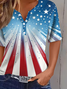 Damen Tag der Unabhängigkeit (Flagge) Kurzarm T-Shirts T-Shirt Rundhals Print Lässig Sommer T-Shirt mit Grafik Oberteile