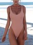 Badeanzug Unifarben Einfach Bikini Damen Sexy Unifarben Badeanzug