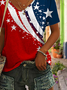 Damen Tag der Unabhängigkeit (Flagge) Kurzarm T-Shirts T-Shirt V-Ausschnitt Print Lässig Sommer T-Shirt mit Grafik Oberteile