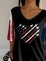 Damen Tag der Unabhängigkeit (Flagge) Dreiviertelärmel T-Shirts T-Shirt V-Ausschnitt Print Lässig Frühling/Herbst Oberteile