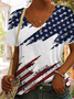 Damen Tag der Unabhängigkeit (Flagge) Kurzarm T-Shirts T-Shirt V-Ausschnitt Print Lässig Sommer T-Shirt mit Grafik Oberteile