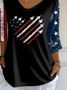 Damen Tag der Unabhängigkeit (Flagge) Dreiviertelärmel T-Shirts T-Shirt V-Ausschnitt Print Lässig Frühling/Herbst Oberteile