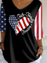 Damen Tag der Unabhängigkeit (Flagge) Dreiviertelärmel T-Shirts T-Shirt V-Ausschnitt Print Lässig Frühling/Herbst Oberteile
