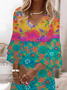 Damen Geblümt Halbarm Sommer Print Kleid V-Ausschnitt Täglich Lässig Maxikleid H-Linie Kleid