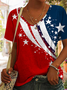 Damen Tag der Unabhängigkeit (Flagge) Kurzarm T-Shirts T-Shirt V-Ausschnitt Print Lässig Sommer T-Shirt mit Grafik Oberteile