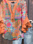 Damen Geblümt Halbarm Bluse Sommer Print V-Ausschnitt Täglich Lässig Oberteile