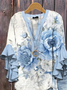 Damen Geblümt Halbarm Bluse Sommer Print V-Ausschnitt Täglich Lässig Oberteile