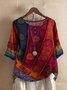 Damen Geometrisch Kurzarm T-Shirts T-Shirt V-Ausschnitt Retro Sommer Oberteile