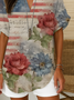 Damen Geblümt Kurzarm Bluse Sommer Print V-Ausschnitt Täglich Lässig Oberteile