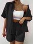 Damen Unifarben Verstellbarer Riemen Zweiteiliges Set Täglich Halbarm Lässig Sommer Bluse mit Hose Matching Set