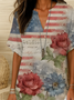 Damen Geblümt Kurzarm Bluse Sommer Print V-Ausschnitt Täglich Lässig Oberteile