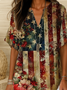 Damen Geblümt Kurzarm Bluse Sommer Print V-Ausschnitt Täglich Lässig Oberteile