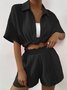 Damen Unifarben Verstellbarer Riemen Zweiteiliges Set Täglich Halbarm Lässig Sommer Bluse mit Hose Matching Set