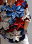 Damen Geblümt Langarm Bluse Frühling/Herbst Print Hemdkragen Täglich Lässig Oberteile