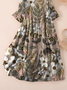 Damen Geblümt Dreiviertelärmel Frühling/Herbst Print Kleid Rundhals Täglich Lässig Maxikleid Klassisch H-Linie Kleid