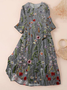 Damen Geblümt Dreiviertelärmel Frühling/Herbst Print Kleid Rundhals Täglich Lässig Maxikleid Klassisch H-Linie Kleid