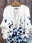 Damen Geblümt Halbarm Bluse Sommer Print V-Ausschnitt Täglich Lässig Oberteile
