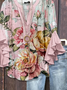 Damen Geblümt Halbarm Bluse Sommer Print V-Ausschnitt Täglich Lässig Oberteile
