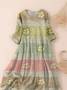 Damen Geblümt Dreiviertelärmel Frühling/Herbst Print Kleid Rundhals Täglich Lässig Maxikleid Klassisch H-Linie Kleid