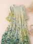 Damen Geblümt Dreiviertelärmel Frühling/Herbst Print Kleid Rundhals Täglich Lässig Maxikleid Klassisch H-Linie Kleid
