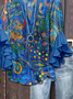Damen Geblümt Halbarm Bluse Sommer Print V-Ausschnitt Täglich Lässig Oberteile