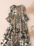 Damen Geblümt Dreiviertelärmel Frühling/Herbst Print Kleid Rundhals Täglich Lässig Maxikleid Klassisch H-Linie Kleid