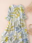 Damen Geblümt Dreiviertelärmel Frühling/Herbst Print Kleid Rundhals Täglich Lässig Maxikleid Klassisch H-Linie Kleid