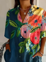 Damen Geblümt Kurzarm Bluse Sommer Print Hemdkragen Täglich Lässig Oberteile