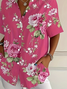 Damen Geblümt Kurzarm Bluse Sommer Print Hemdkragen Täglich Lässig Oberteile