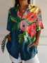 Damen Geblümt Kurzarm Bluse Sommer Print Hemdkragen Täglich Lässig Oberteile