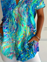 Damen Abstrakt Kurzarm Bluse Sommer Print Hemdkragen Täglich Lässig Oberteile