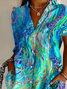 Damen Abstrakt Kurzarm Bluse Sommer Print Hemdkragen Täglich Lässig Oberteile