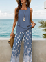 Damen Geblümt Print Zweiteiliges Set Täglich Ärmellos Lässig Sommer Bluse mit Hose Matching Set