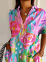 Damen Geblümt Kurzarm Bluse Sommer Print Hemdkragen Täglich Lässig Oberteile