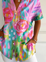 Damen Geblümt Kurzarm Bluse Sommer Print Hemdkragen Täglich Lässig Oberteile