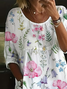 Damen Geblümt Halbarm Bluse Sommer Print Rundhals Täglich Lässig Oberteile
