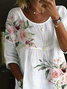 Damen Geblümt Halbarm Bluse Sommer Print Rundhals Täglich Lässig Oberteile