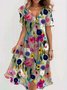 Damen Geblümt Kurzarm Sommer Print Kleid V-Ausschnitt Täglich Retro Maxikleid Rüschenrock A-Linien-Kleid