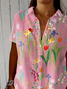 Damen Geblümt Kurzarm Bluse Sommer Print Hemdkragen Täglich Lässig Oberteile