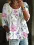 Damen Geblümt Halbarm Bluse Sommer Print Rundhals Täglich Lässig Oberteile