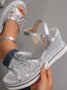 Damen Sommer Pantolette Hohe Pumps Keil Pumps Dicker Boden Plateau 2025 Neu Koreanisch Ausführung ein Wort Schnalle Mesh Diamant Spleißen Fisch Mund Dicker Boden Plateau-Schuhe