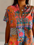 Damen Geblümt Kurzarm Bluse Sommer Print Hemdkragen Täglich Lässig Oberteile