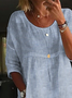Damen Gestreift Halbarm Bluse Sommer Print Rundhals Täglich Lässig Oberteile