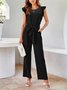 Damen Unifarben Rundhals Ärmellos Lässig Rüschenärmel Sommer Jumpsuit