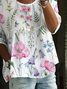 Damen Geblümt Halbarm Bluse Sommer Print Rundhals Täglich Lässig Oberteile