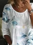 Damen Geblümt Halbarm Bluse Sommer Print Rundhals Täglich Lässig Oberteile